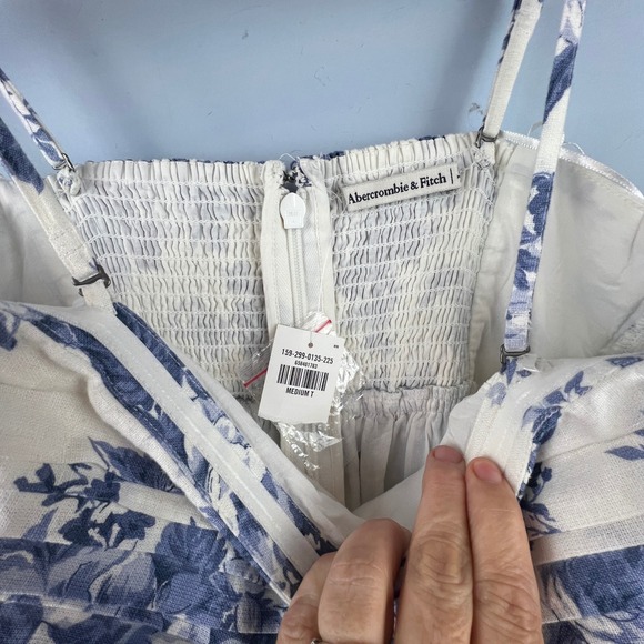 Abercrombie & Fitch Linen Cotton Floral Strapless Maxi Dress SZ MT Tropical Vaca - Picture 4 of 8